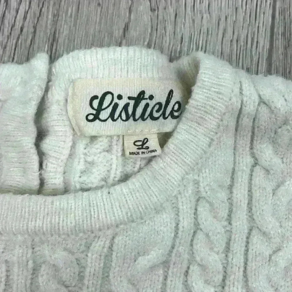 Listicle Cable Knit Crew Neck Sweater - Cream - Picture 6 of 7